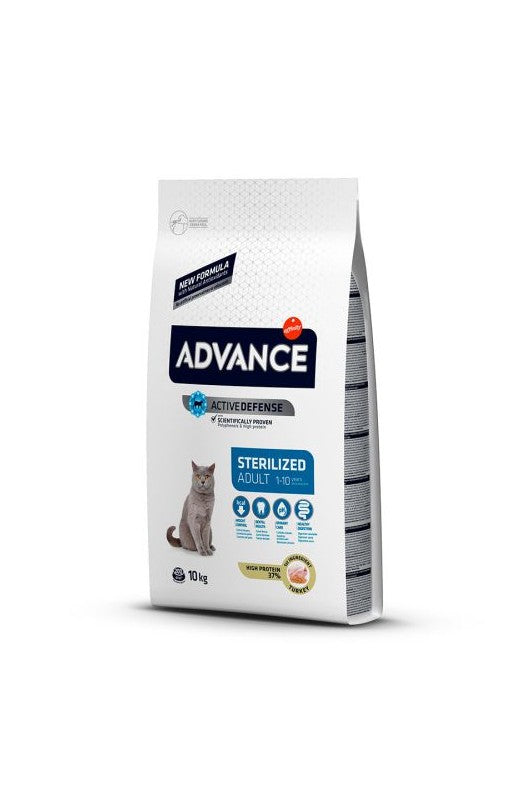 ¡Mira esta bolsa XXL de comida para gatos! Son 10 kilos de Advance Cat Esterilizado sabor pavo. ¡Ideal si tu michi ya pasó por "boxes" y quieres que siga tope de power!