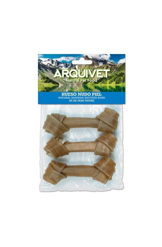ARQUIVET Huesos de nudo de piel de 12 cm, 50 gramos cada uno, paquete de 3 unidades. ¡Diversión y cuidado dental para tu perro!

