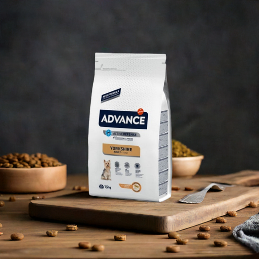 Advance Yorkshire Terrier Advance Yorkshire Terrier es una comida hecha para que tu perrito de raza Yorkshire Terrier esté sano y fuerte. ¡Bolsa de 1.5 kilos!