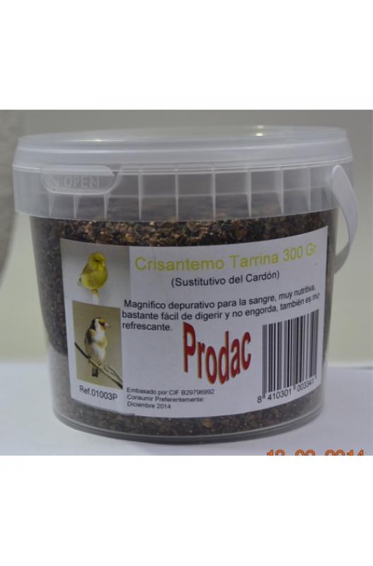 Crisántemo tarrina 300 gr, sustituto del cardón, ideal para complementar la dieta de aves, proporcionando nutrientes beneficiosos para su salud y bienestar.