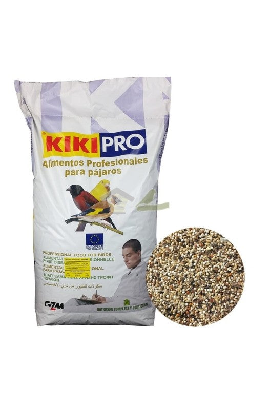 Kiki Silvestres Supreme Pro 20 kg, mezcla premium de semillas de alta calidad, diseñada para aves silvestres, proporcionando una dieta rica en nutrientes esenciales que favorece su salud, energía y bienestar general.