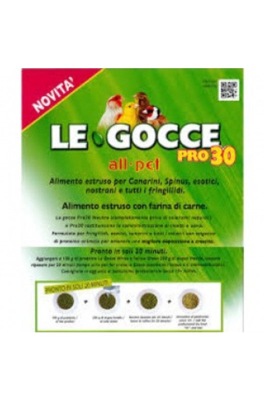 Le Gocce Pro 30 Verde 5 kg, suplemento alimenticio de alta calidad, diseñado para mejorar la nutrición y salud de las aves, proporcionando los nutrientes esenciales para su bienestar general.
