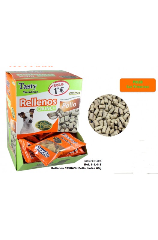 ¡Estos son premios crujientes rellenos de pollo para perritos! Vienen muchos, ¡35 bolsitas de 50 gramos cada una! ¡A tu perrito le encantarán!

