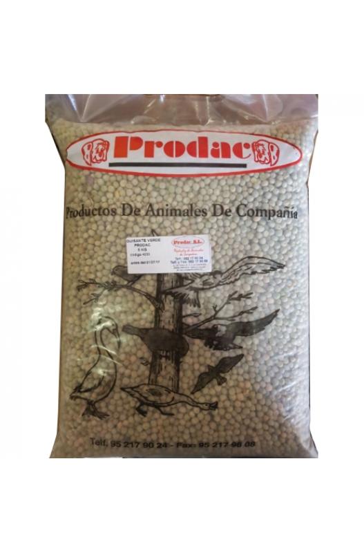 Saco de 5 kg de Guisante Verde Prodac, semilla rica en proteínas y nutrientes, ideal para complementar la dieta de aves y apoyar su crecimiento y desarrollo