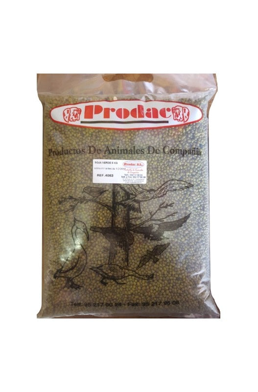 Saco de 5 kg de Soja Verde Katjang, rica en proteínas y nutrientes esenciales, ideal para complementar la dieta de aves y promover su desarrollo físico y rendimiento