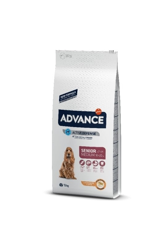 Advance Medium Senior, ¡una bolsa grande de 12 kilos de comida para perritos mayores de tamaño mediano!

