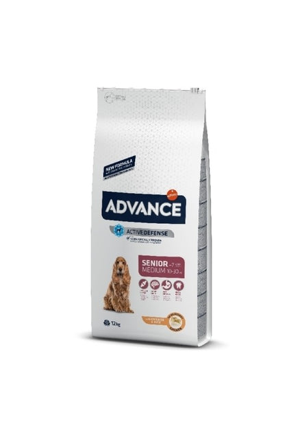 Advance Medium Senior, ¡una bolsa grande de 12 kilos de comida para perritos mayores de tamaño mediano!
