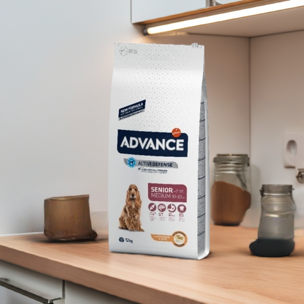 bolsa Advance Medium Senior es una comida muy buena para perritos de tamaño mediano que ya tienen unos añitos, ¡para que sigan fuertes y sanos! ¡Esta bolsa de 12 kilos les durará mucho!
