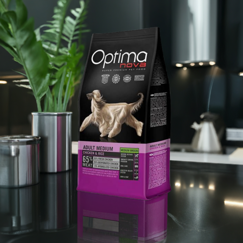 bolsa optima-nova-adult-medium-pollo-y-arroz de 12 Kg