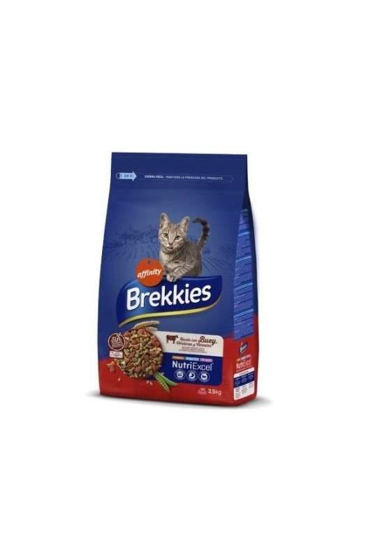 Brekkies Cat Rec con Buey, ¡una bolsa de 3.5 kilos de comida rica para gatitos grandes! ¡Sabe a carne!

