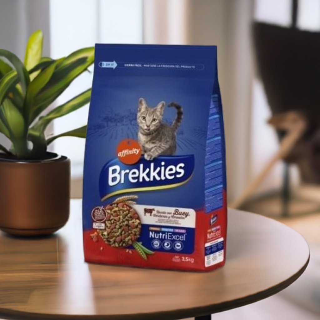 Brekkies Cat Rec con Buey, una comida hecha para gatitos grandes con un rico sabor a carne. ¡Bolsa de 3.5 kilos!

