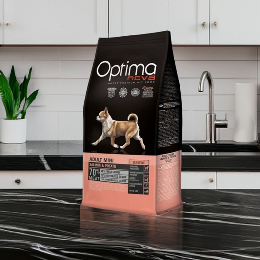 OPTIMA NOVA ADULT MINI SALMON&PATATA 0.8 - 2 - 8 Kg - Botega Mazarol