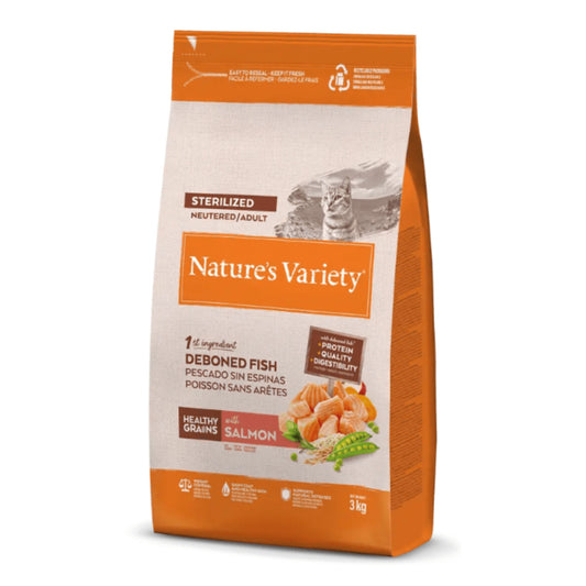 Bolsa de Nature’s Variety Sterilized con salmón – Pienso natural para gatos esterilizados, con proteínas de alta calidad