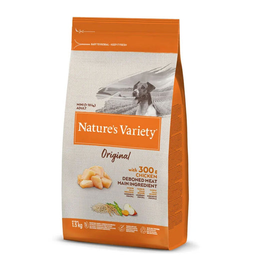 Comida seca para perros adultos de raza pequeña Nature's Variety Original Mini con pollo – Paquete de 1,5 kg