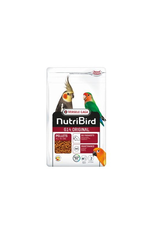 Alimento extrusionado Nutribird G14 Original de Versele-Laga para aves exóticas, bolsa de 1 kg.
