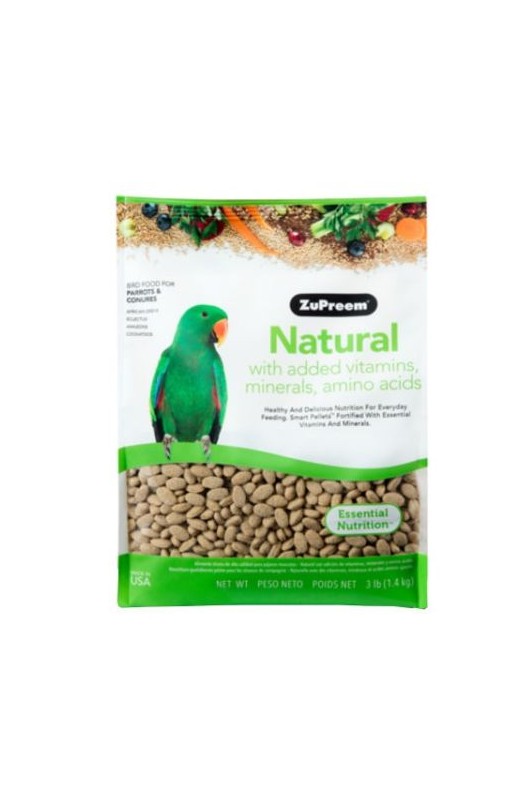 Paquete de 1,360 g de Zupreem Natural para Loros y Conuros, alimento en pellets completo y equilibrado para Yacos, Amazonas y otras aves, ideal para su nutrición diaria y salud.