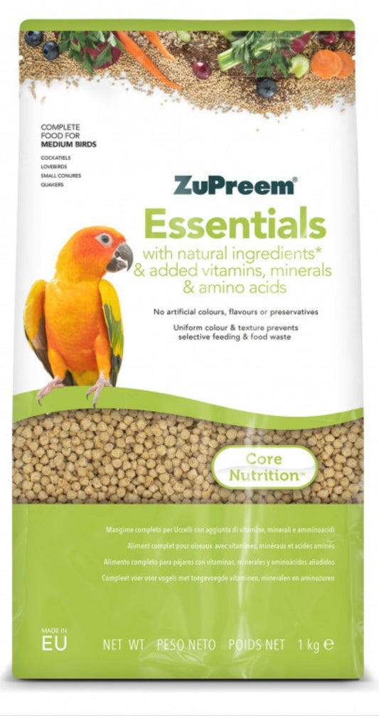 Zupreem Essentials M 1 kg para Ninfas – Alimento balanceado para aves de tamaño mediano, ideal para ninfas y otras aves similares