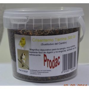 Cris_ntemo_tarrina_300_gr Prodac Crisántemo tarrina 300 gr, sustituto del cardón, ideal para complementar la dieta de aves, proporcionando nutrientes beneficiosos para su salud y bienestar.