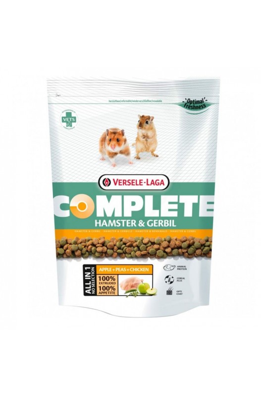 Alimento completo para hámsters y jerbos Hamster & Gerbil Complete 500 g - Versele-Laga. Nutrición equilibrada en croquetas extrusionadas para una salud óptima