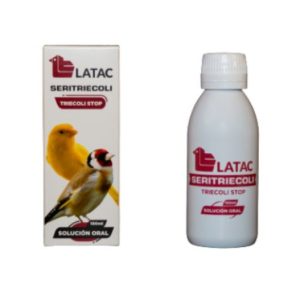 LAta seritricoli-150-ml Frasco de 150 ml de LATAC SERITRICOLI, tratamiento 100% natural para eliminar la tricomoniasis y E. coli en aves ornamentales. Sin antibióticos, altamente eficaz para la prevención y el tratamiento.