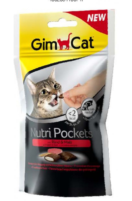 GimCat NUTRIPOCKETS GATO BUEY Y MALTA 60 Gr
